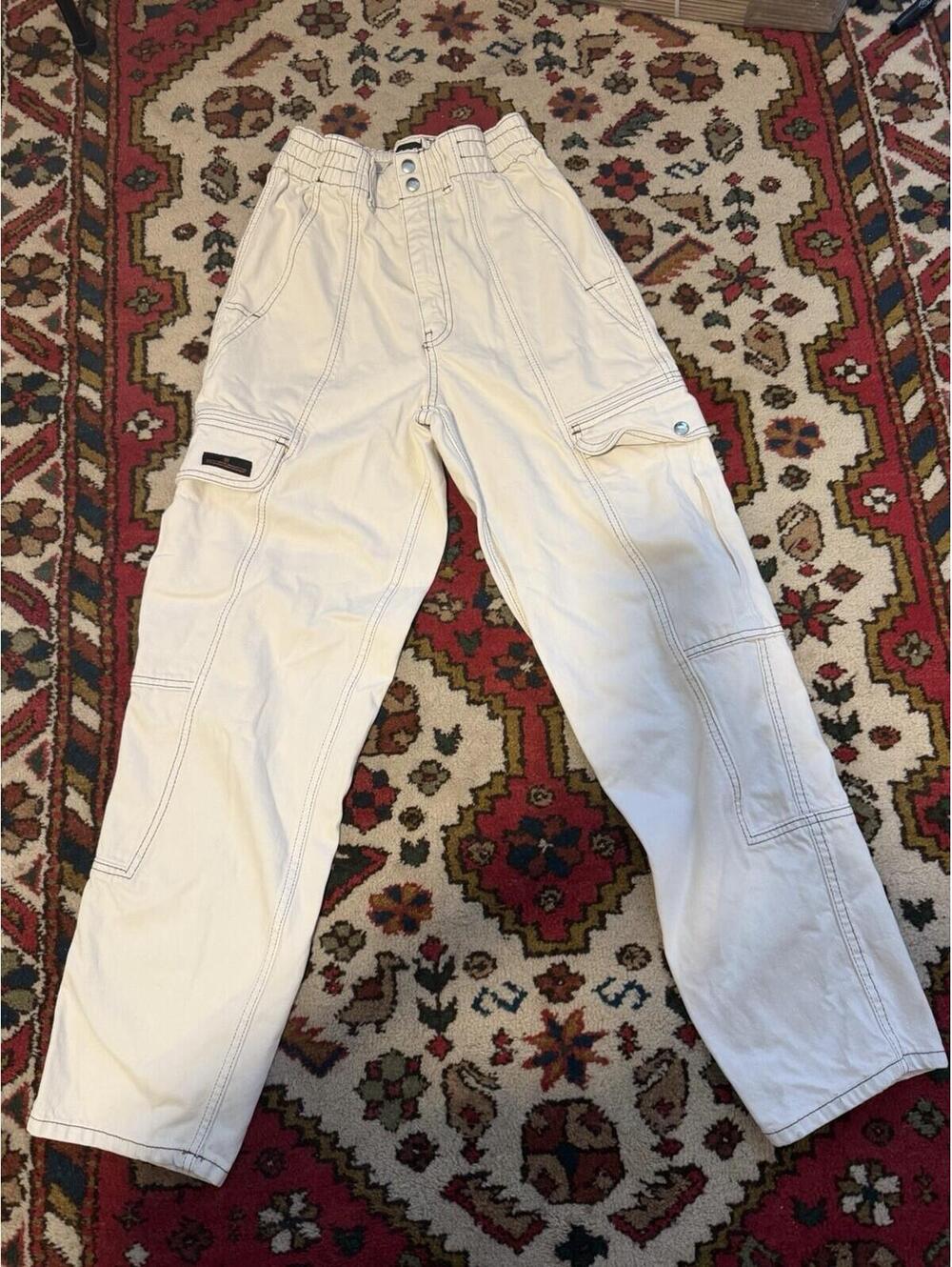 BDG Women’s White Denim Cargo Pants Relaxed Fit Flat Front Pockets